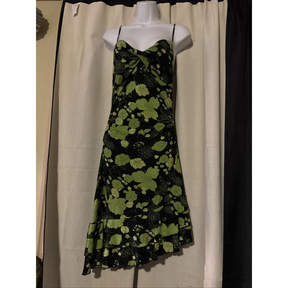 Venus USA Sun Dress Green Black Floral Size Small Loud Bright Coastal